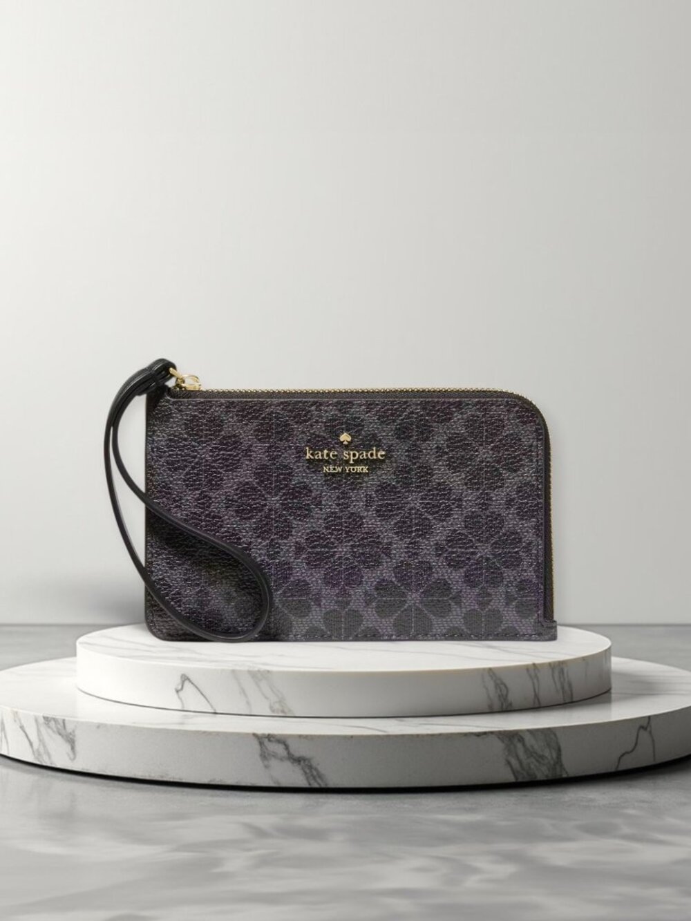 Kate Spade Lucy Spade Flower Small Card Holder Wristlet Black KM460 NWT